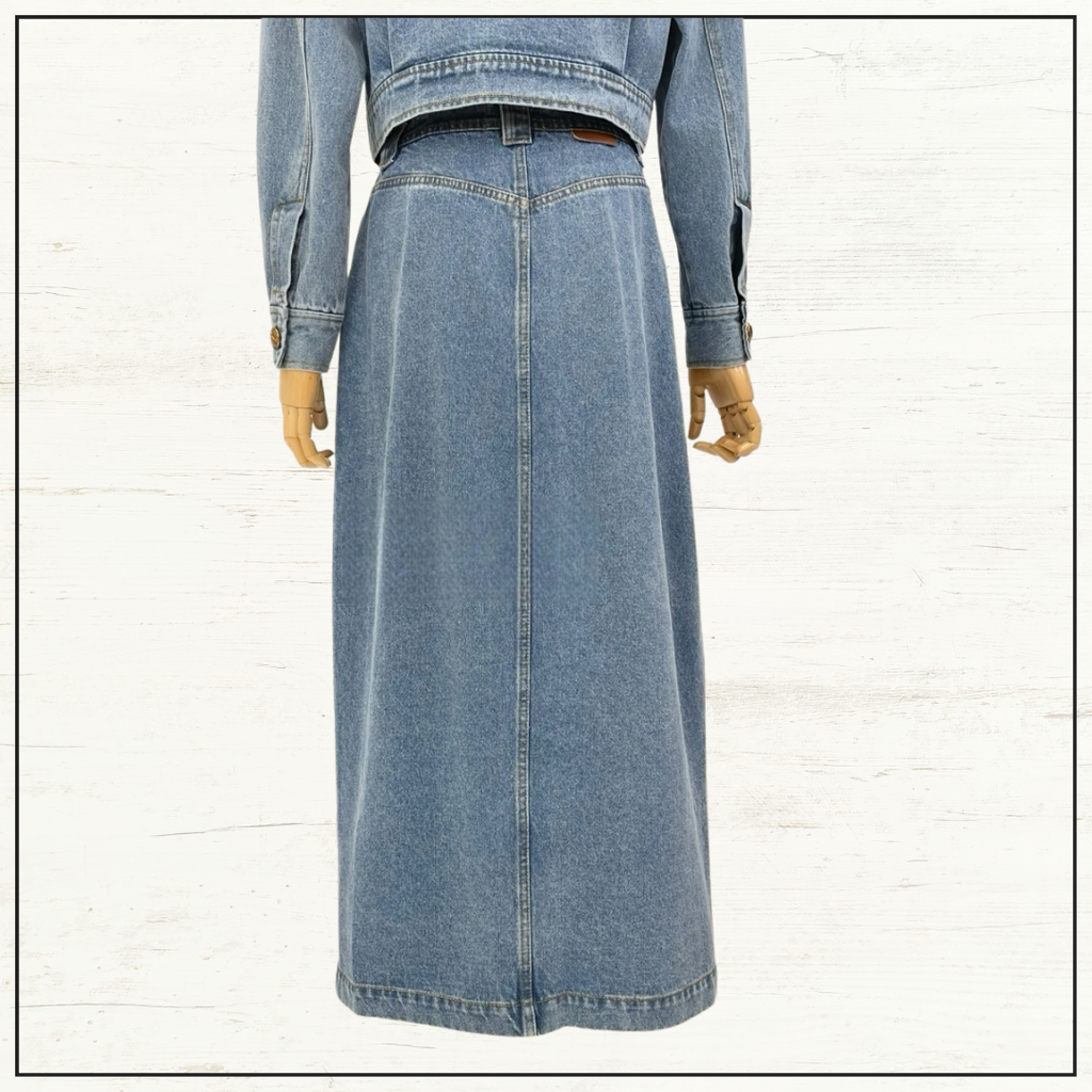 DENIM CROPPED JACKET & PENCIL MIDI SKIRT