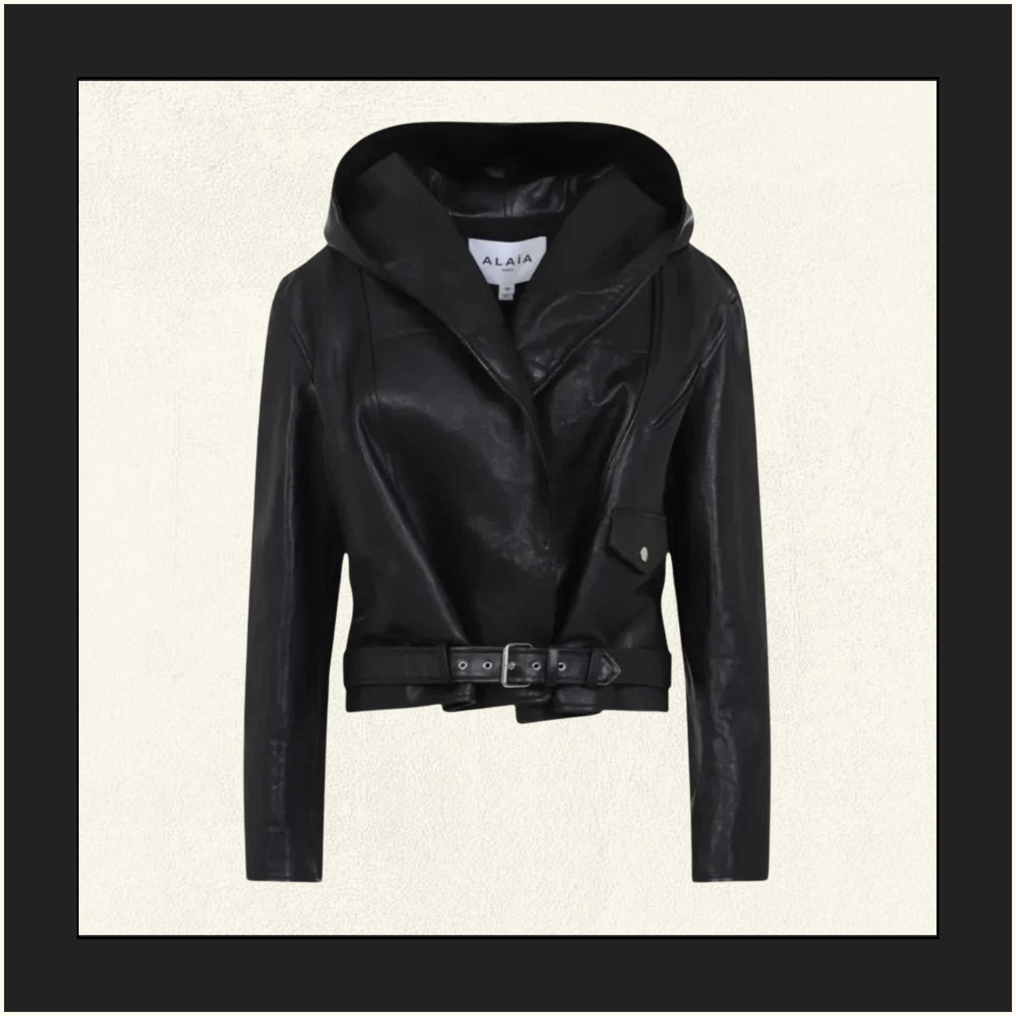 LEATHER HOODED BIKER JACKET