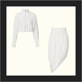 DRAPED JERSEY JACKET & TWISTED FLUID JERSEY SKIRT