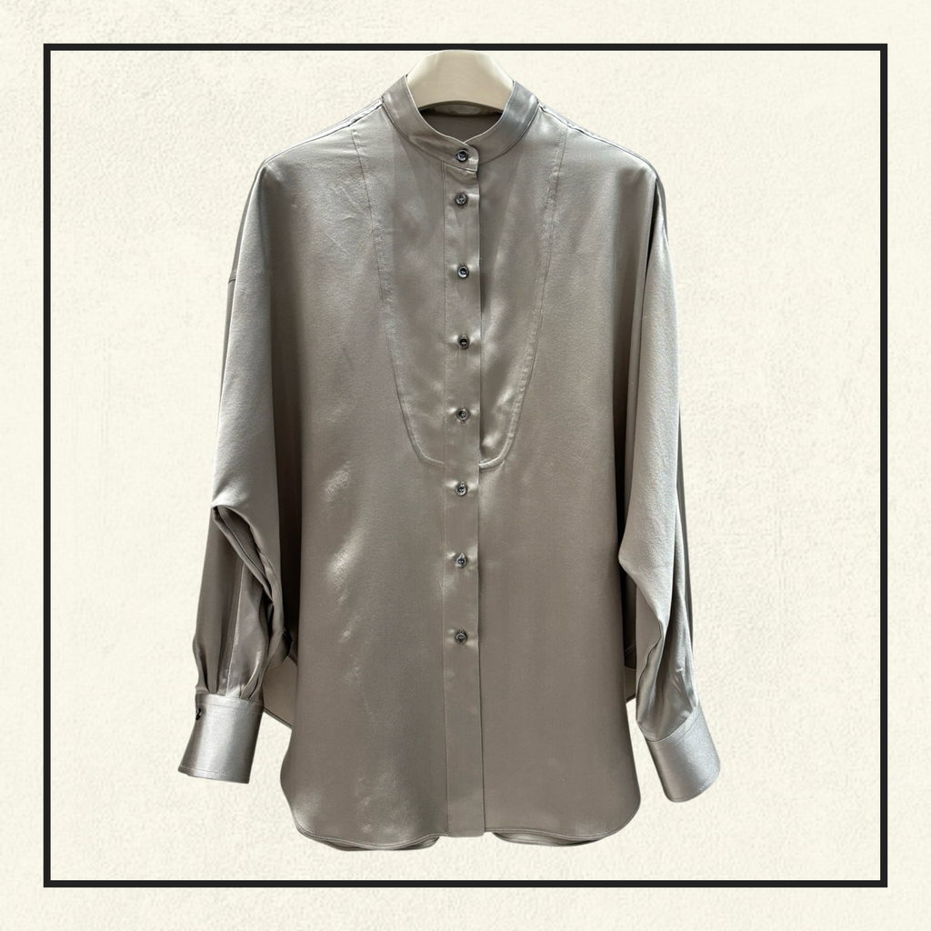 SILK MANDARIN COLLAR SHIRT