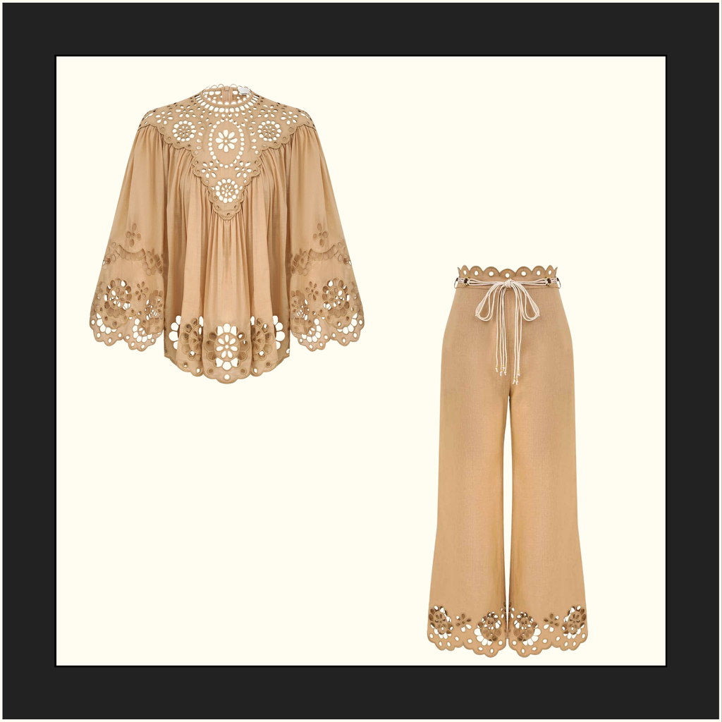 AWAKEN EMBROIDERED YOKE BLOUSE & KICK FLARE