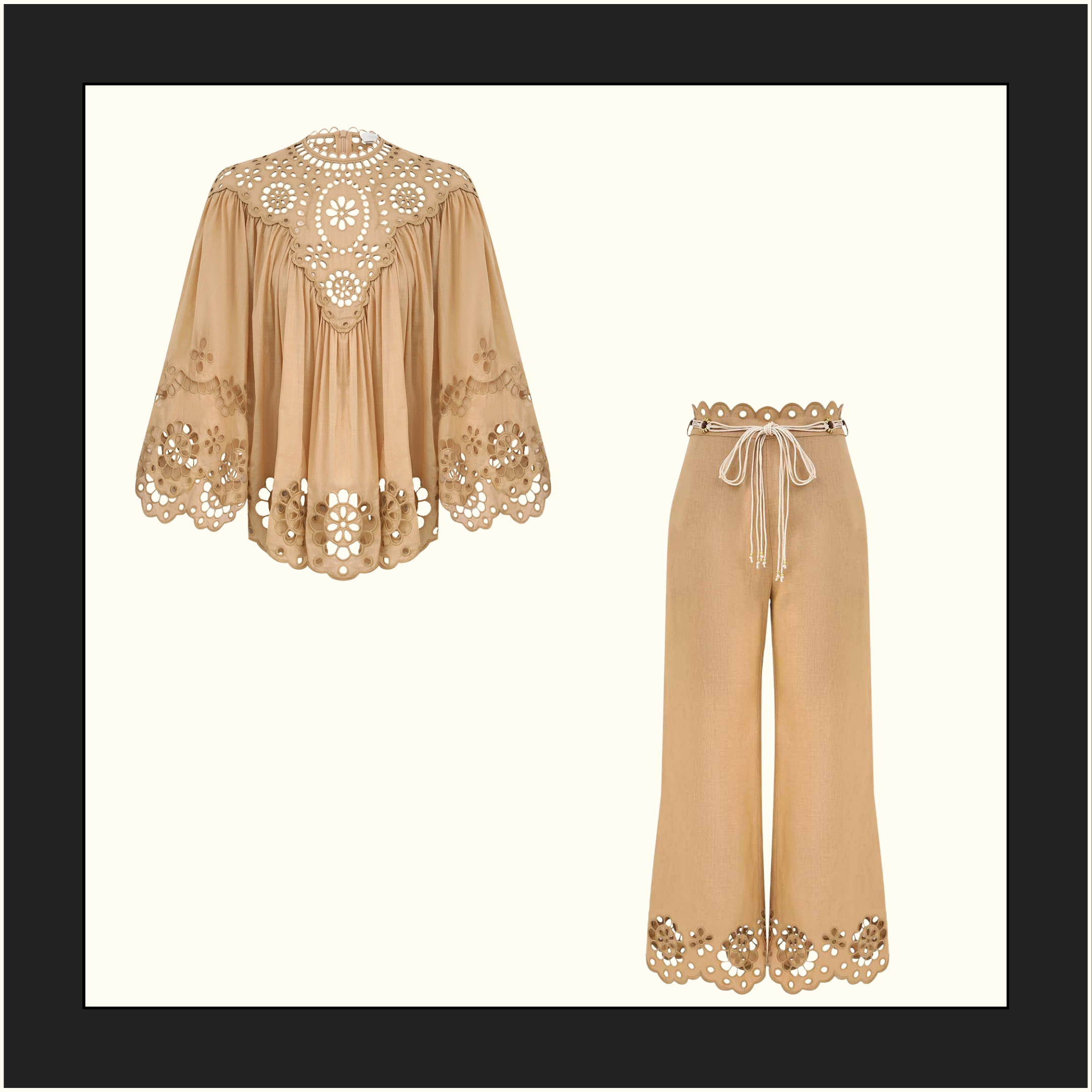 AWAKEN EMBROIDERED YOKE BLOUSE & KICK FLARE