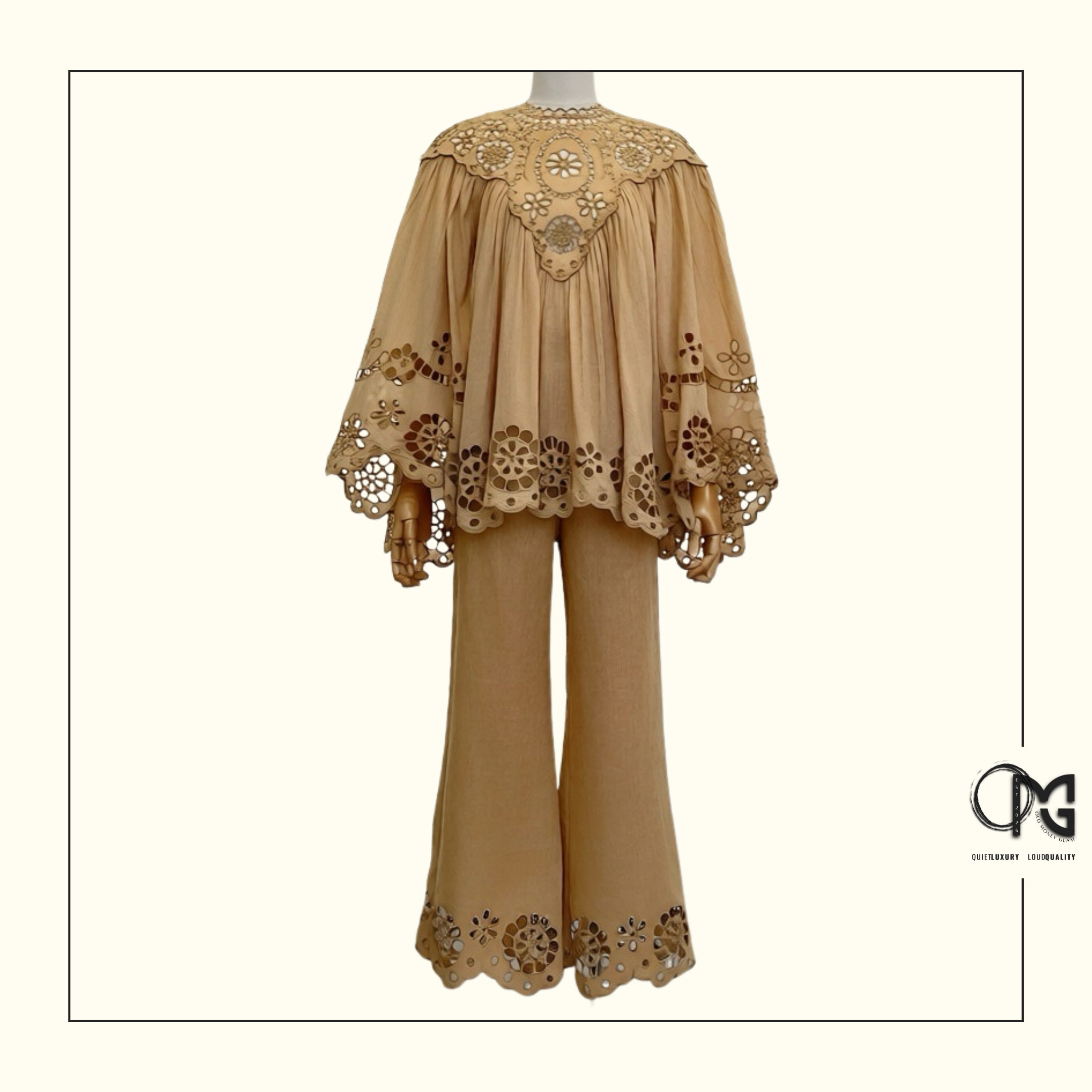 AWAKEN EMBROIDERED YOKE BLOUSE & KICK FLARE