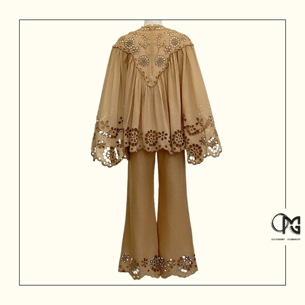 AWAKEN EMBROIDERED YOKE BLOUSE & KICK FLARE