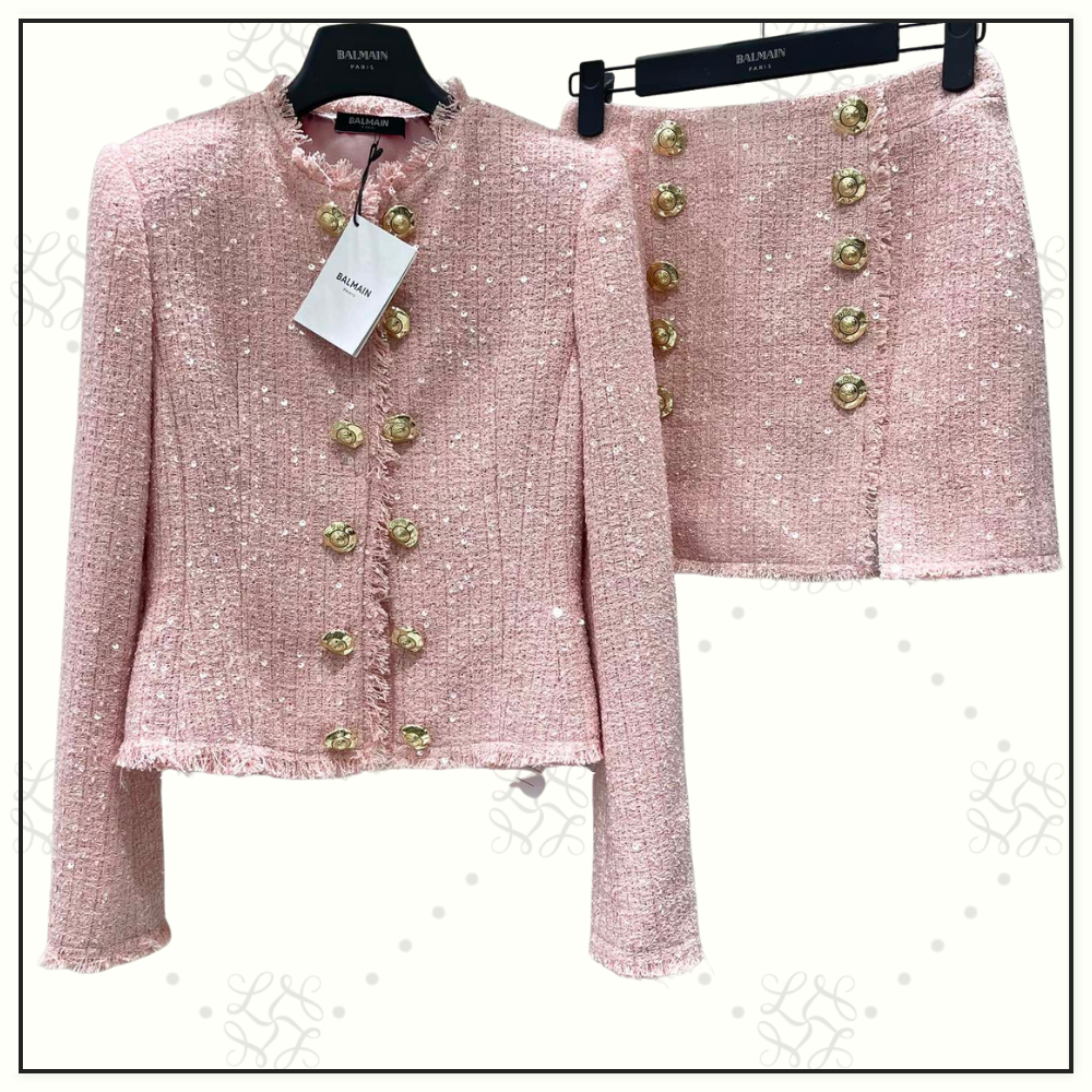 SEQUIN EMBELLISHED TWEED JACKET & MINI SKIRT