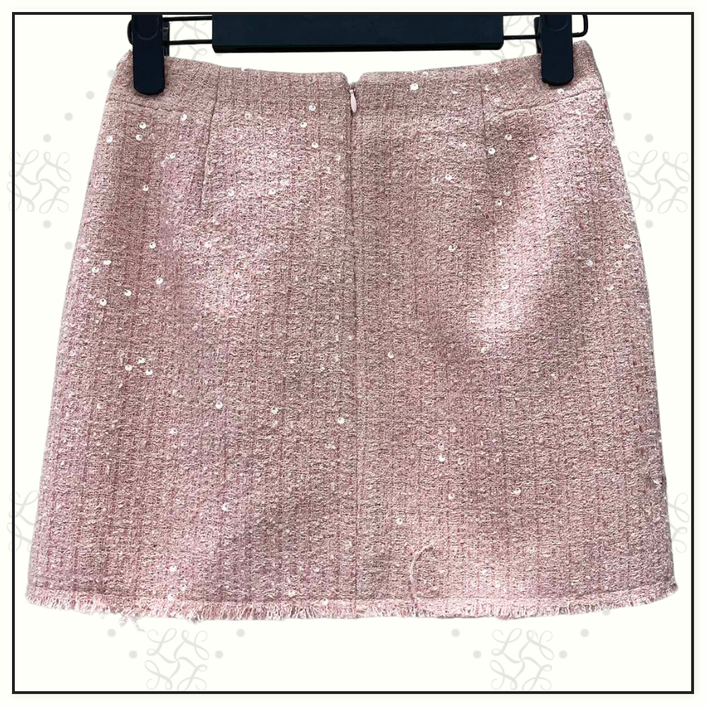 SEQUIN EMBELLISHED TWEED JACKET & MINI SKIRT