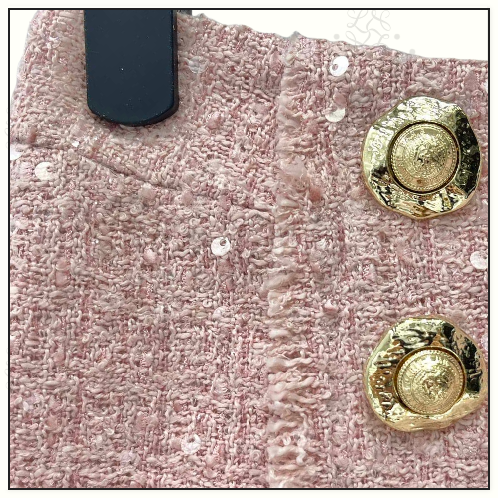 SEQUIN EMBELLISHED TWEED JACKET & MINI SKIRT