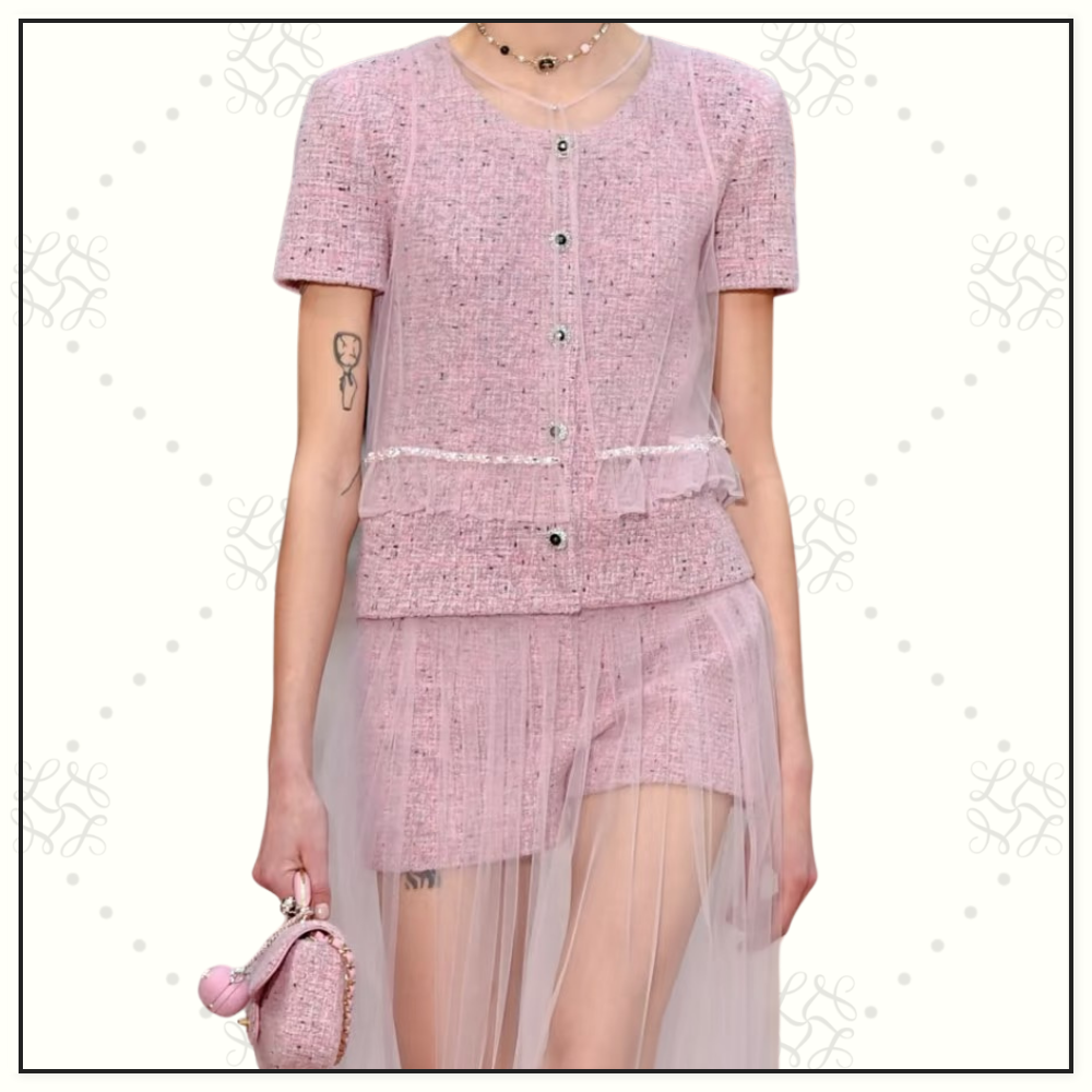 EMBROIDERED TWEED TOP & MINI SKIRT