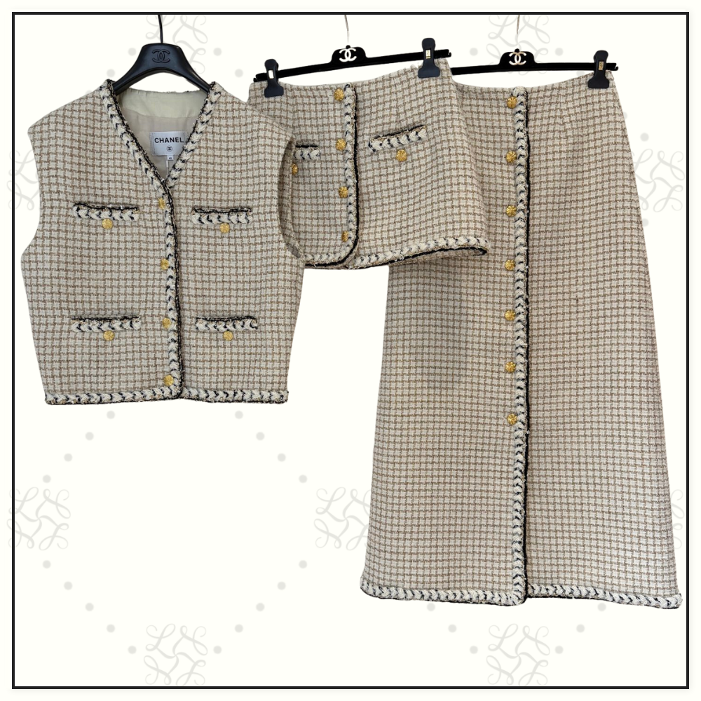 WOOL & MOHAIR TWEED VEST & MINI SKIRT & PENCIL SKIRT