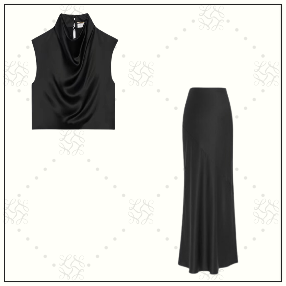 SATIN CROW NECK CROP & PENCIL SKIRT