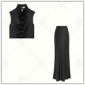 SATIN CROW NECK CROP & PENCIL SKIRT