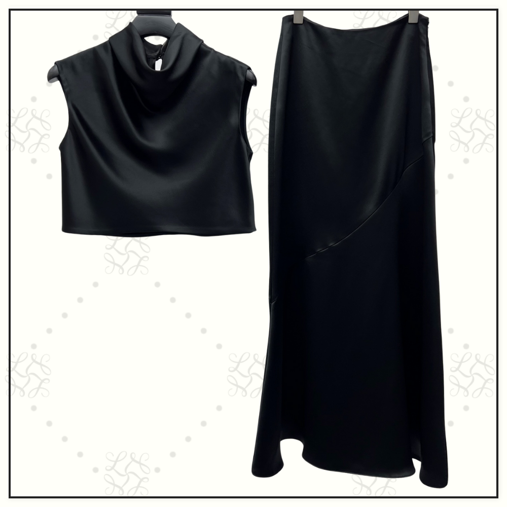 SATIN CROW NECK CROP & PENCIL SKIRT