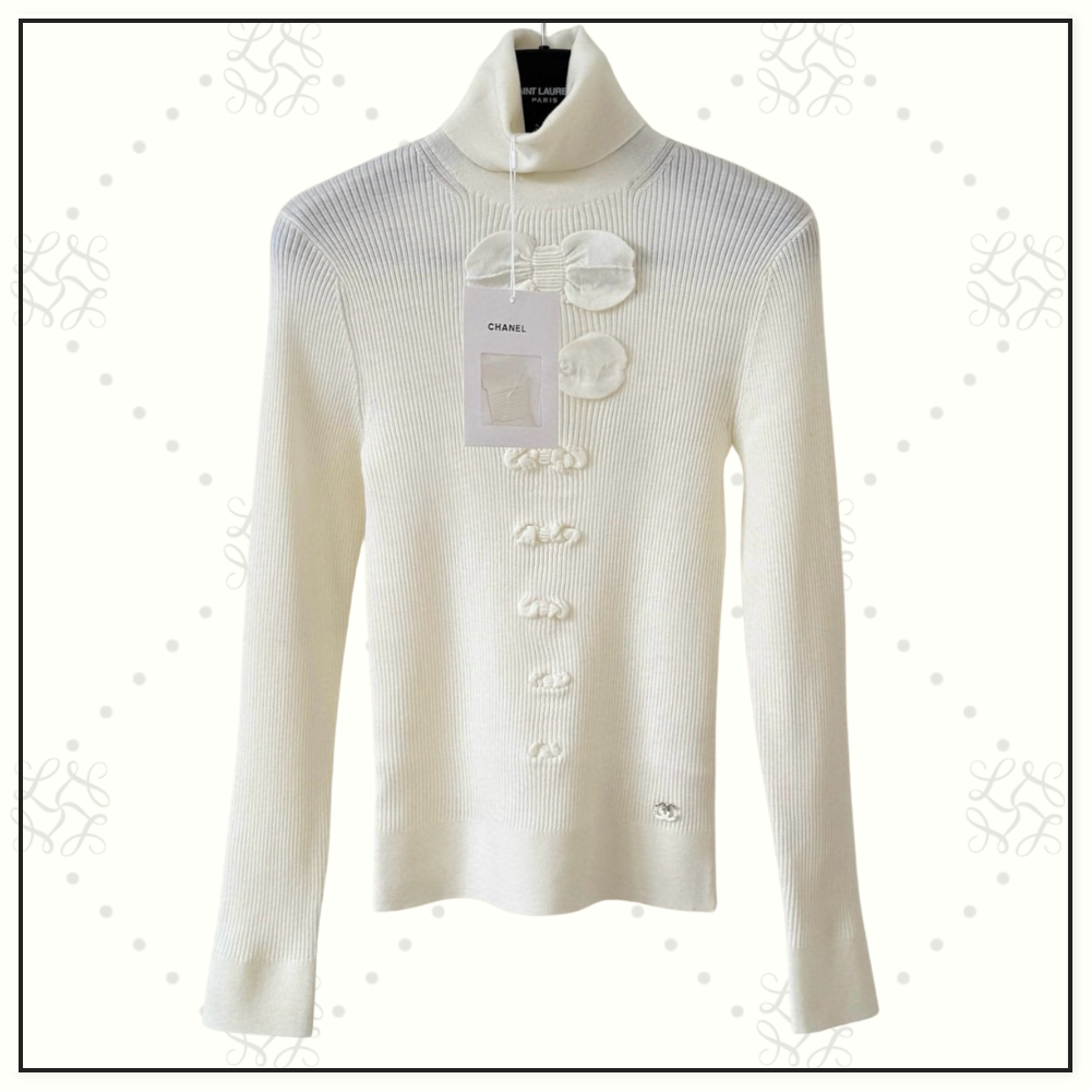 BOW DETAIL WOOL TURTLENECK