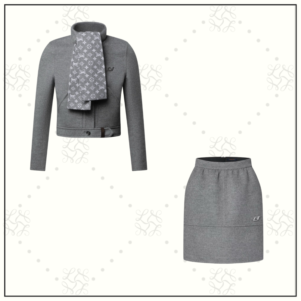 WOOL SCARF COLLAR JACKET & MINI SKIRT