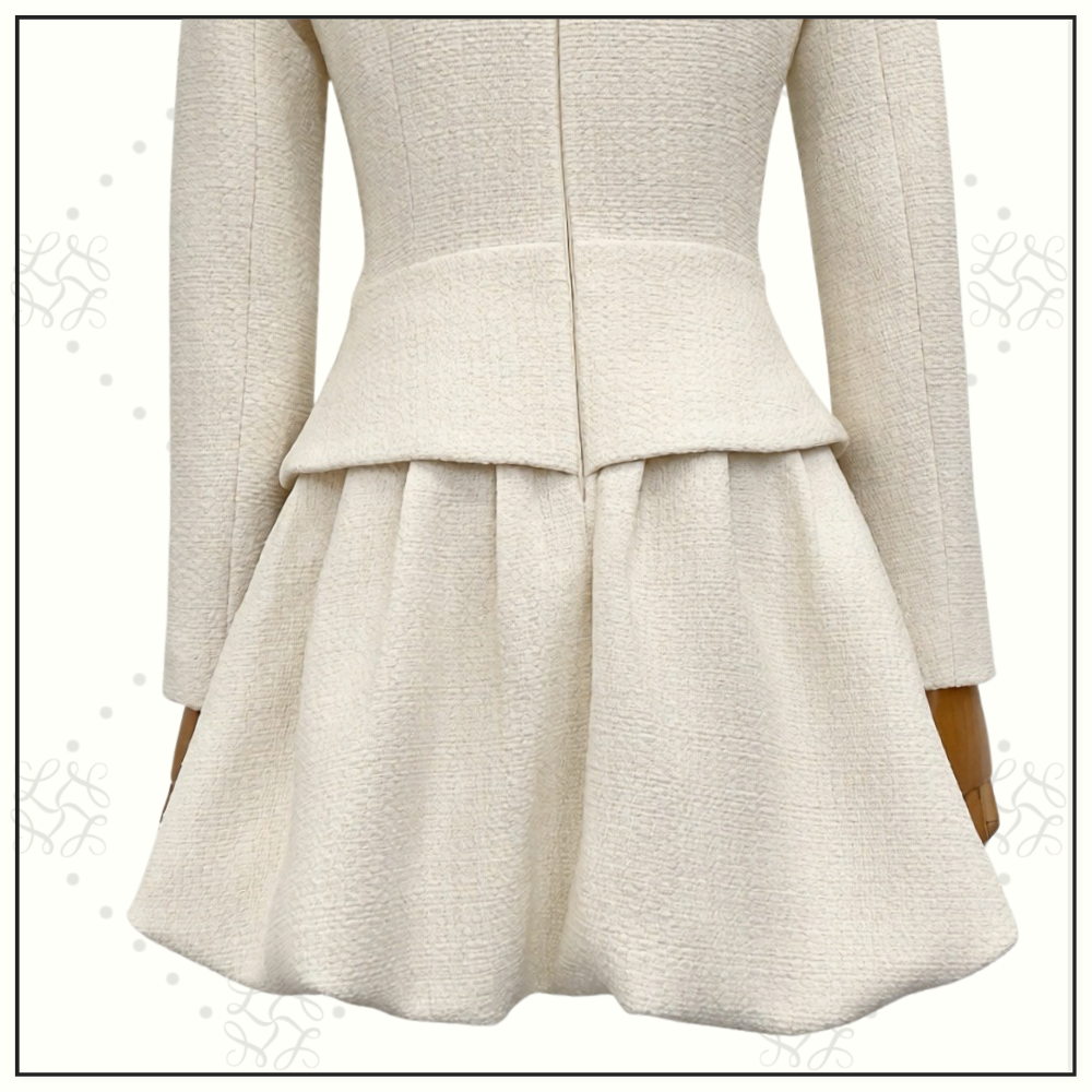 CREAM BOUCLE COLLARED MINI DRESS