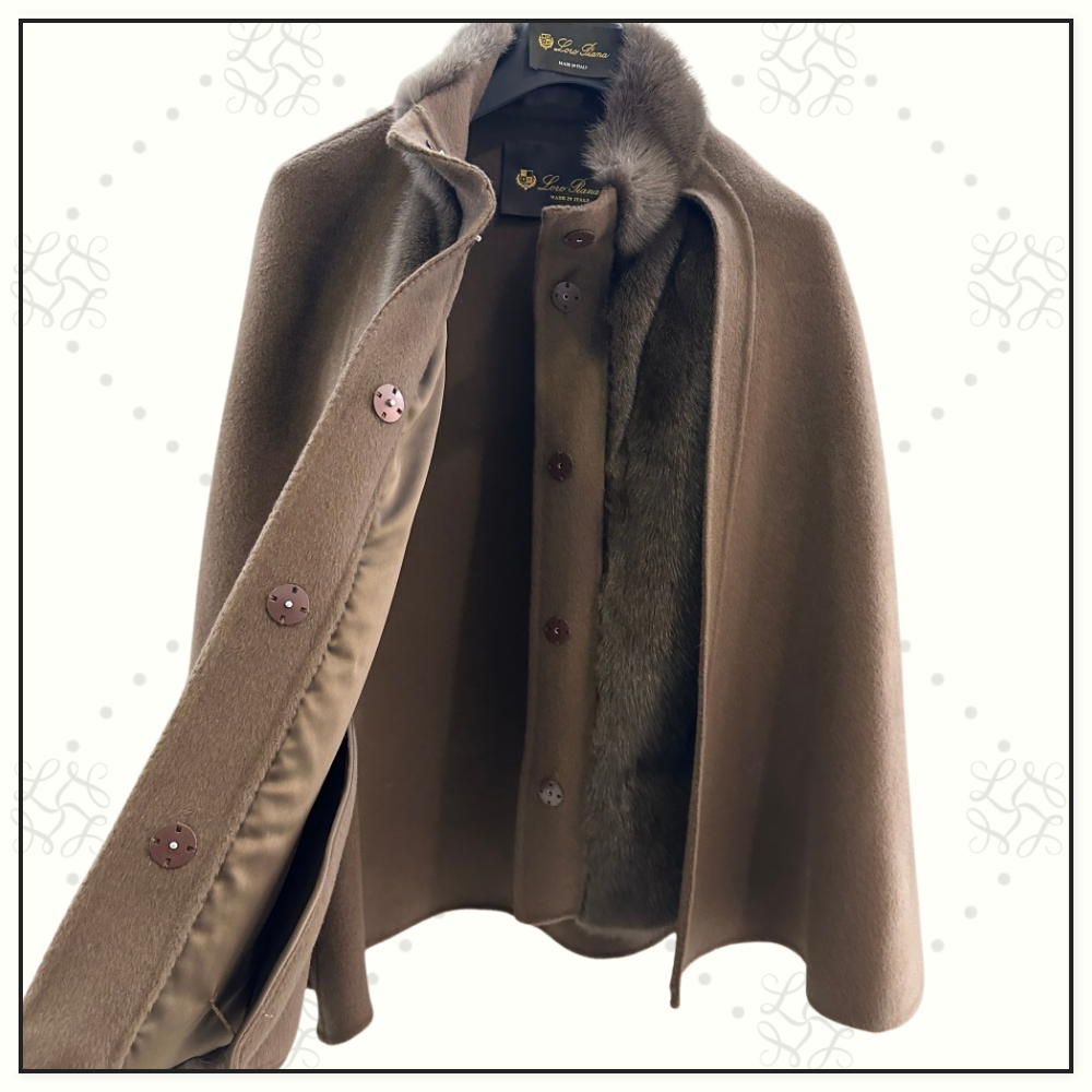 GIOVI CASHMERE CAPE WITH FUR COLLAR