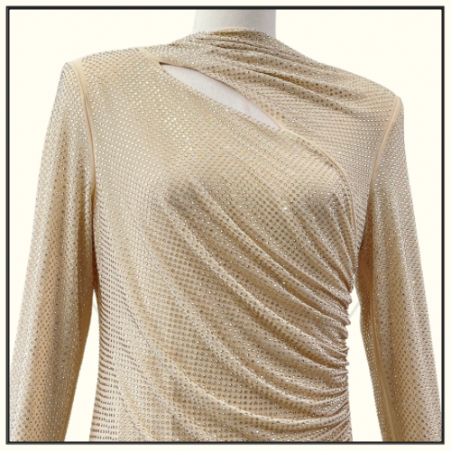 GOLD RHINESTONE MESH CUT OUT MAXI DRESS