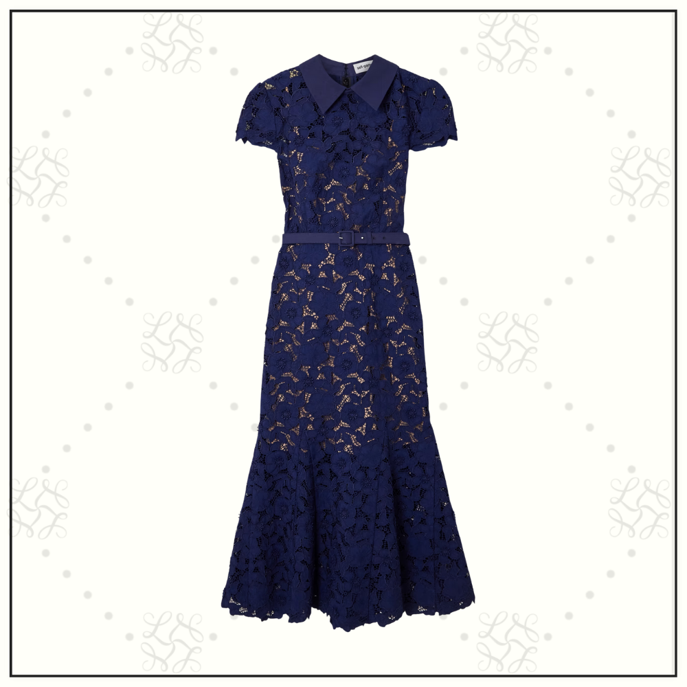 NAVY GUIPURE LACE MIDI DRESS