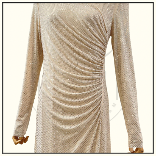 GOLD RHINESTONE MESH CUT OUT MAXI DRESS