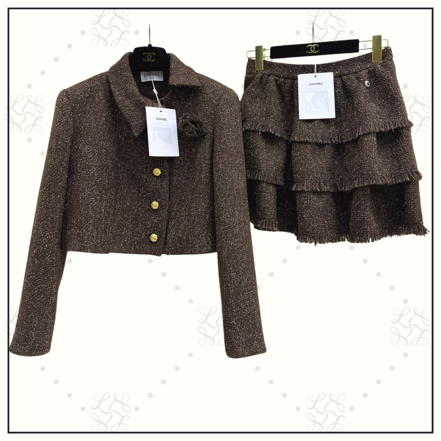 TWEED JACKET & RUFFLE MINI SKIRT