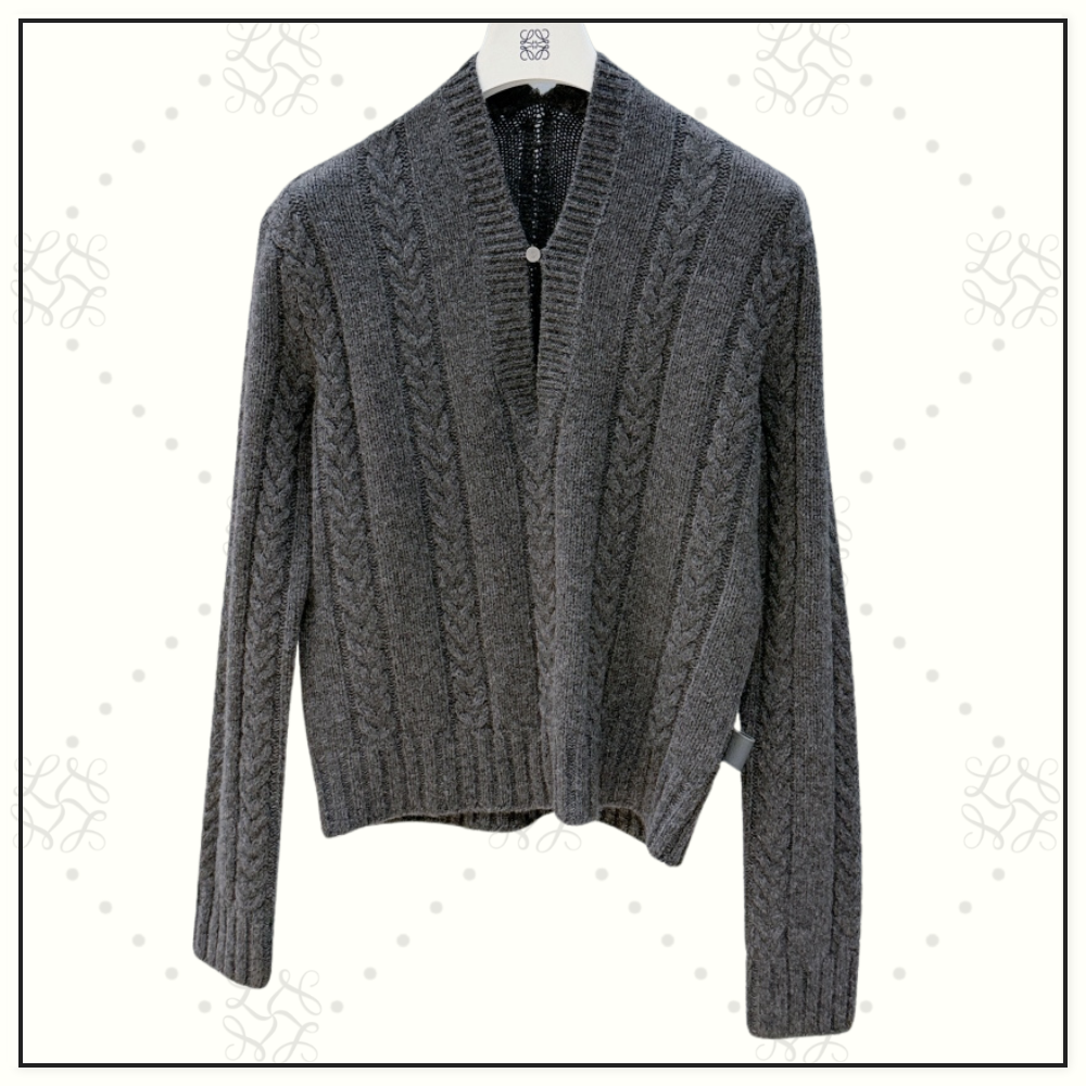 CABLE KNIT WOOL MOULINE SWEATER