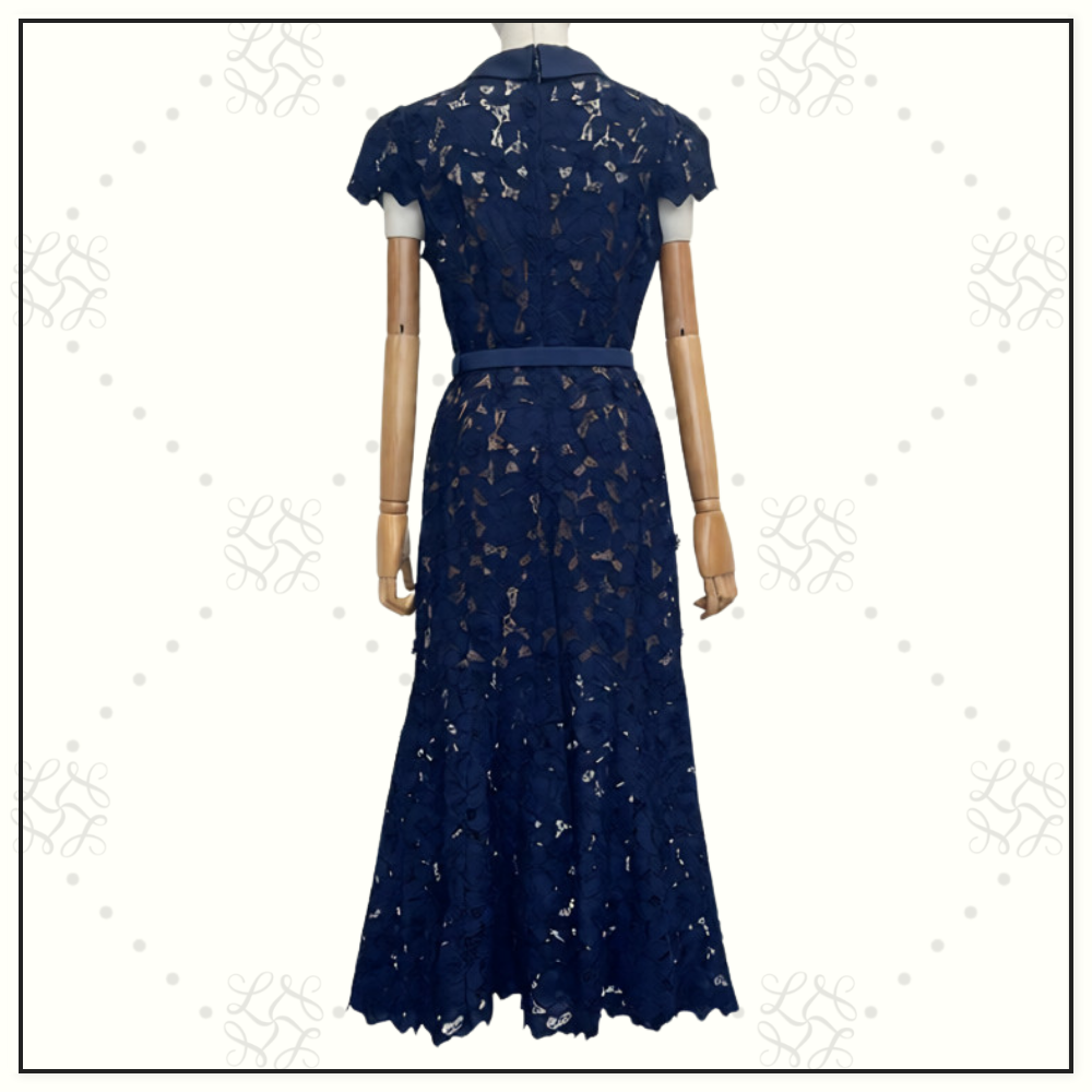 NAVY GUIPURE LACE MIDI DRESS
