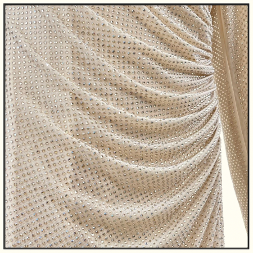 GOLD RHINESTONE MESH CUT OUT MAXI DRESS
