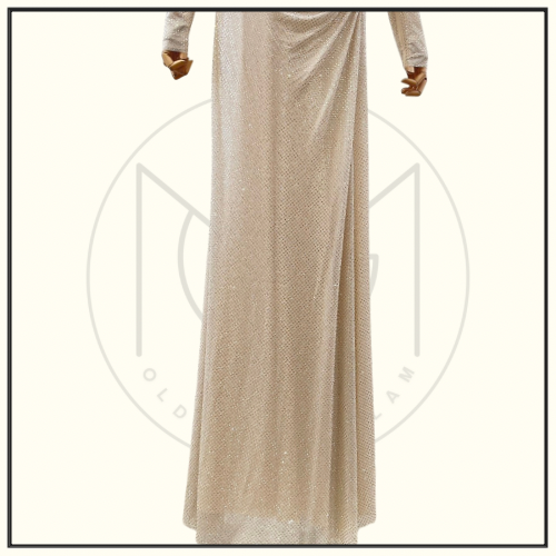 GOLD RHINESTONE MESH CUT OUT MAXI DRESS
