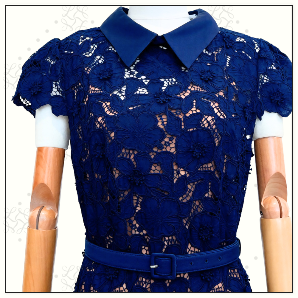 NAVY GUIPURE LACE MIDI DRESS