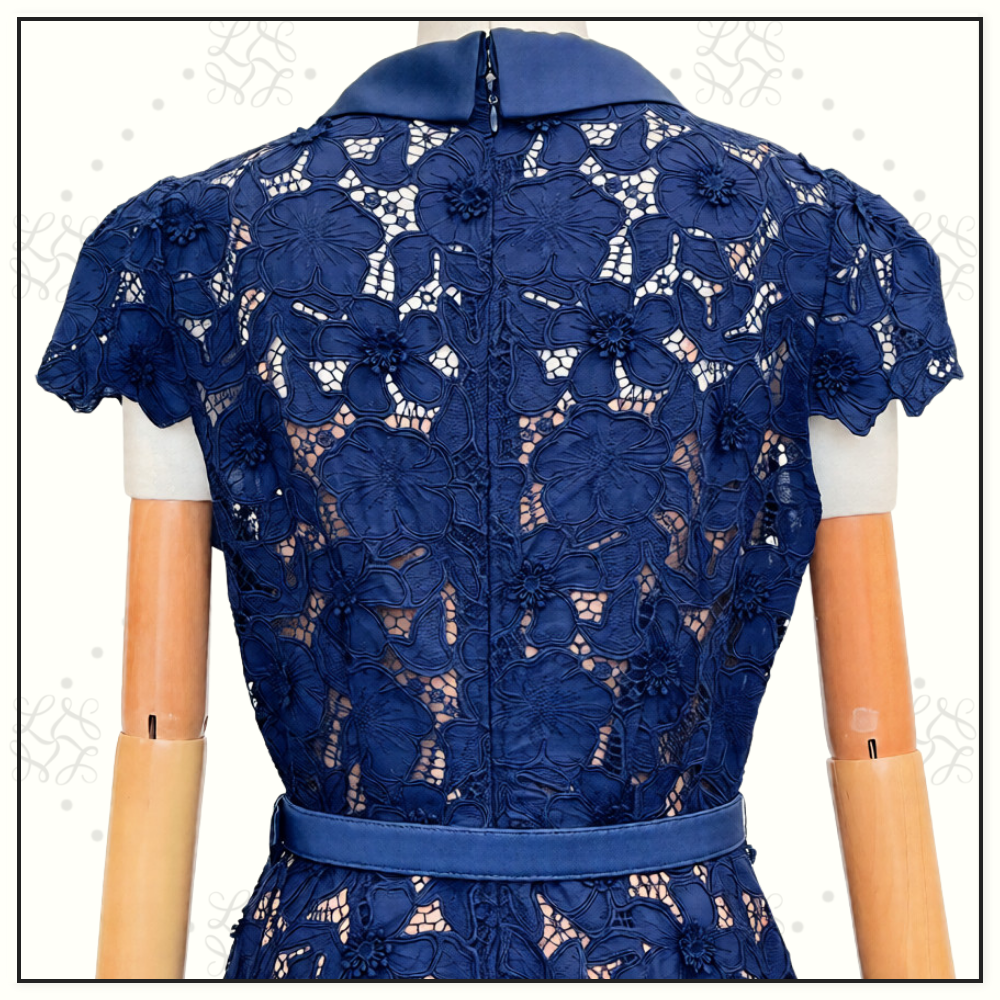 NAVY GUIPURE LACE MIDI DRESS
