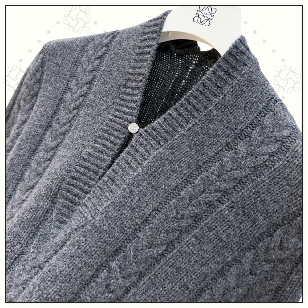 CABLE KNIT WOOL MOULINE SWEATER