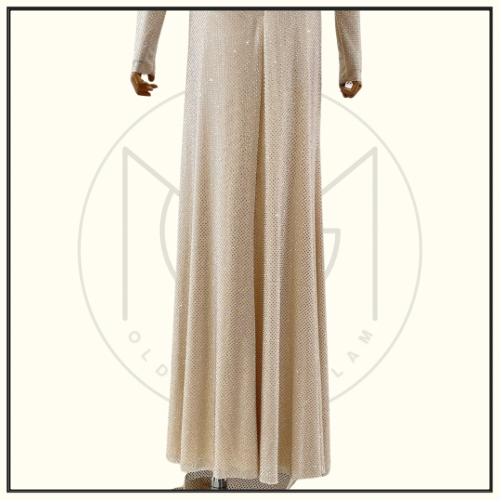 GOLD RHINESTONE MESH CUT OUT MAXI DRESS
