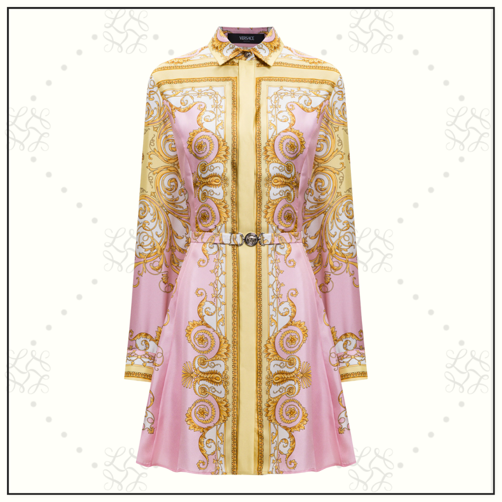 SILK BAROQUE PRINT BELTED DRESS