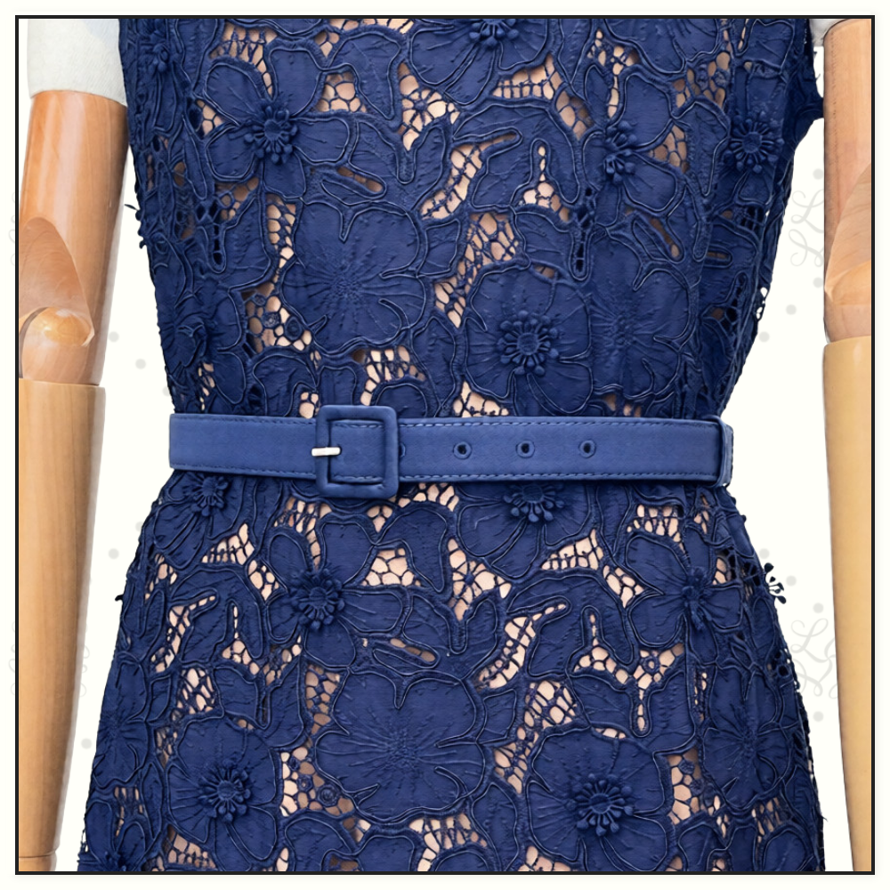 NAVY GUIPURE LACE MIDI DRESS