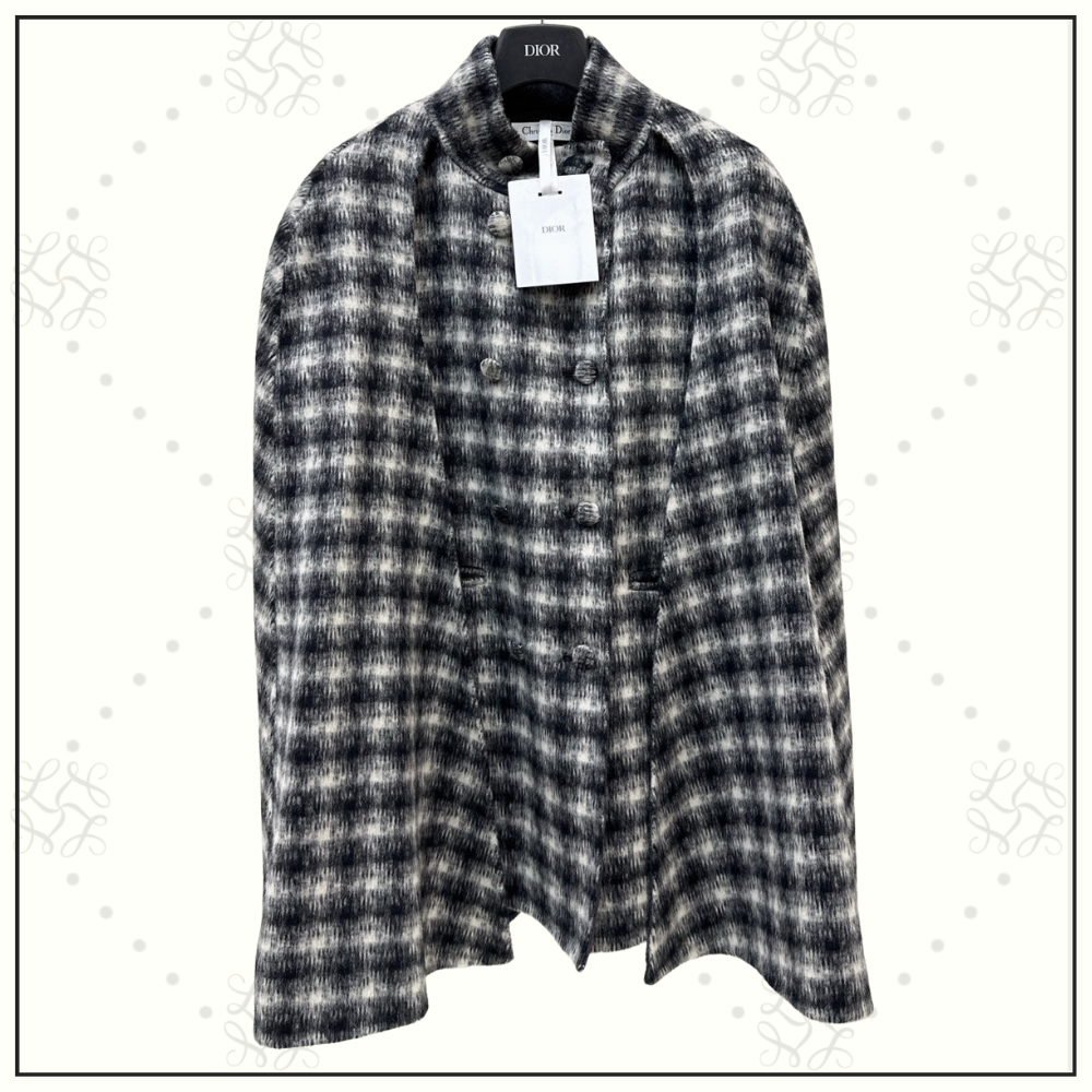 WOOL & CAMEL HAIR HOUNDSTOOTH CAPE