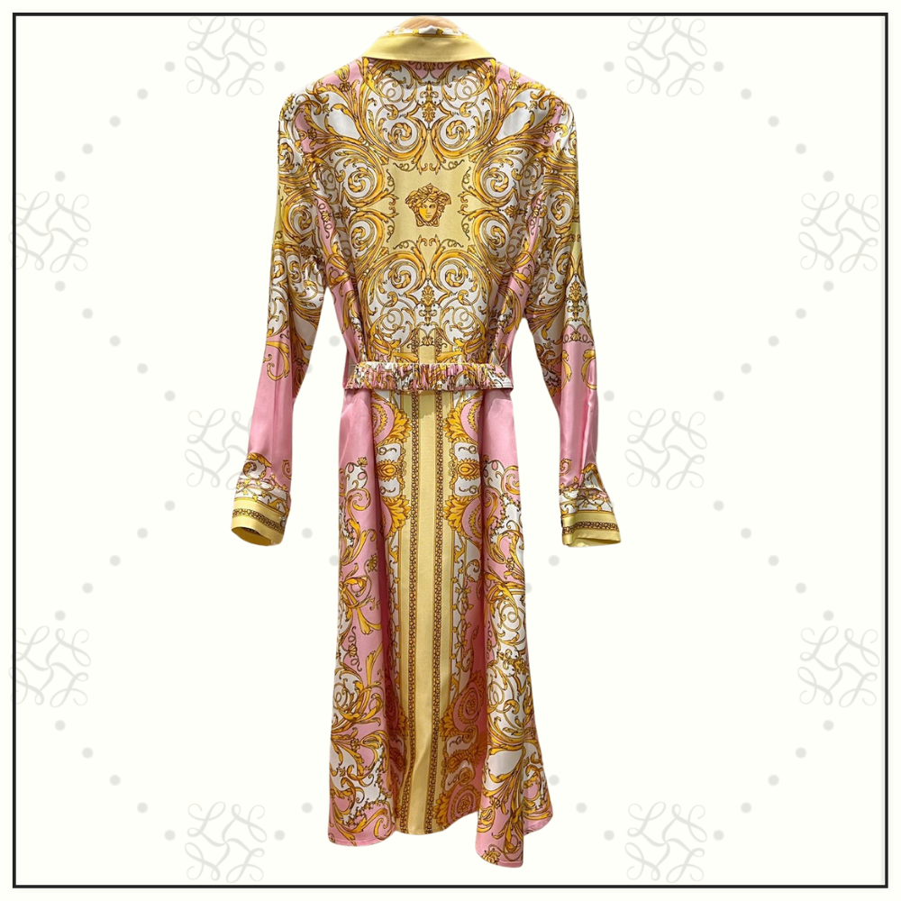 SILK BAROQUE PRINT BELTED DRESS