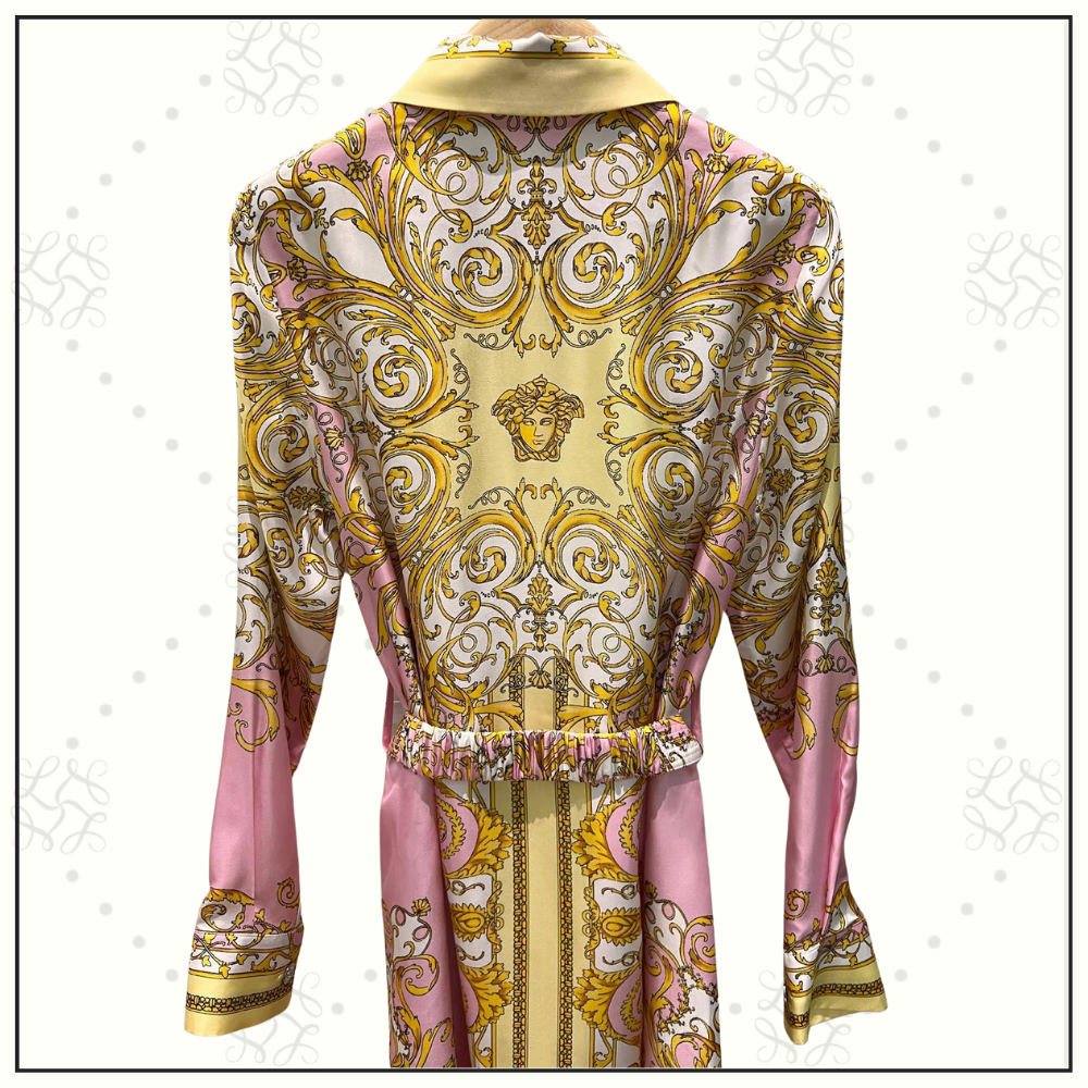 SILK BAROQUE PRINT BELTED DRESS