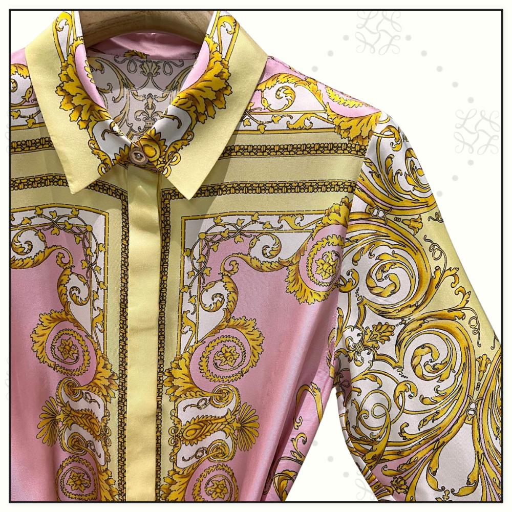 SILK BAROQUE PRINT BELTED DRESS