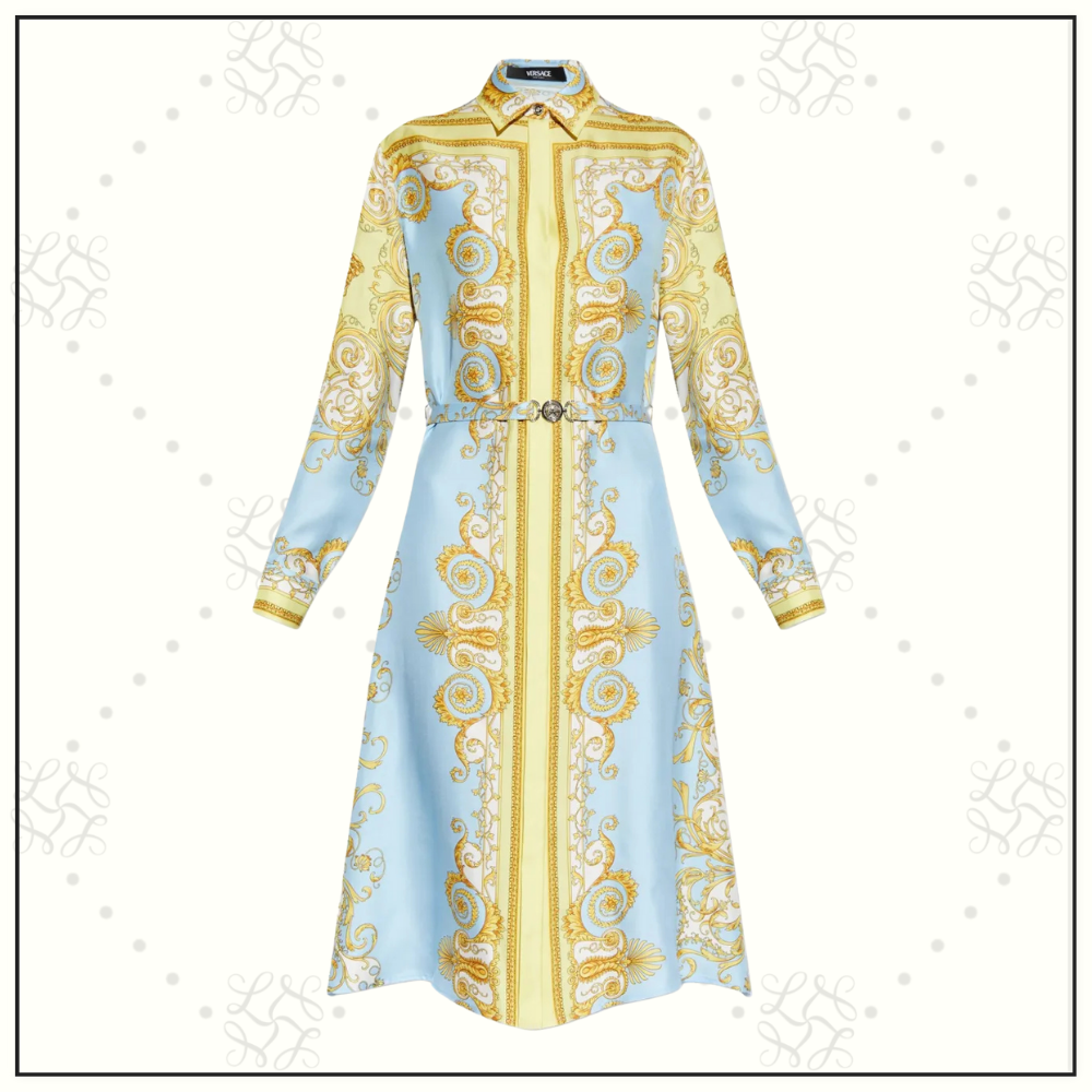 SILK BAROQUE PRINT BELTED DRESS