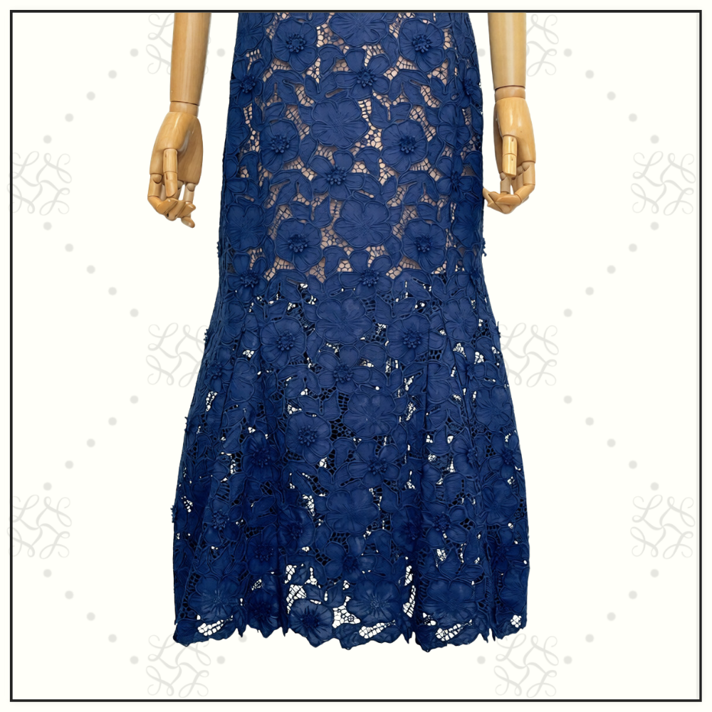 NAVY GUIPURE LACE MIDI DRESS