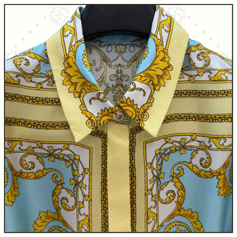 SILK BAROQUE PRINT BELTED DRESS