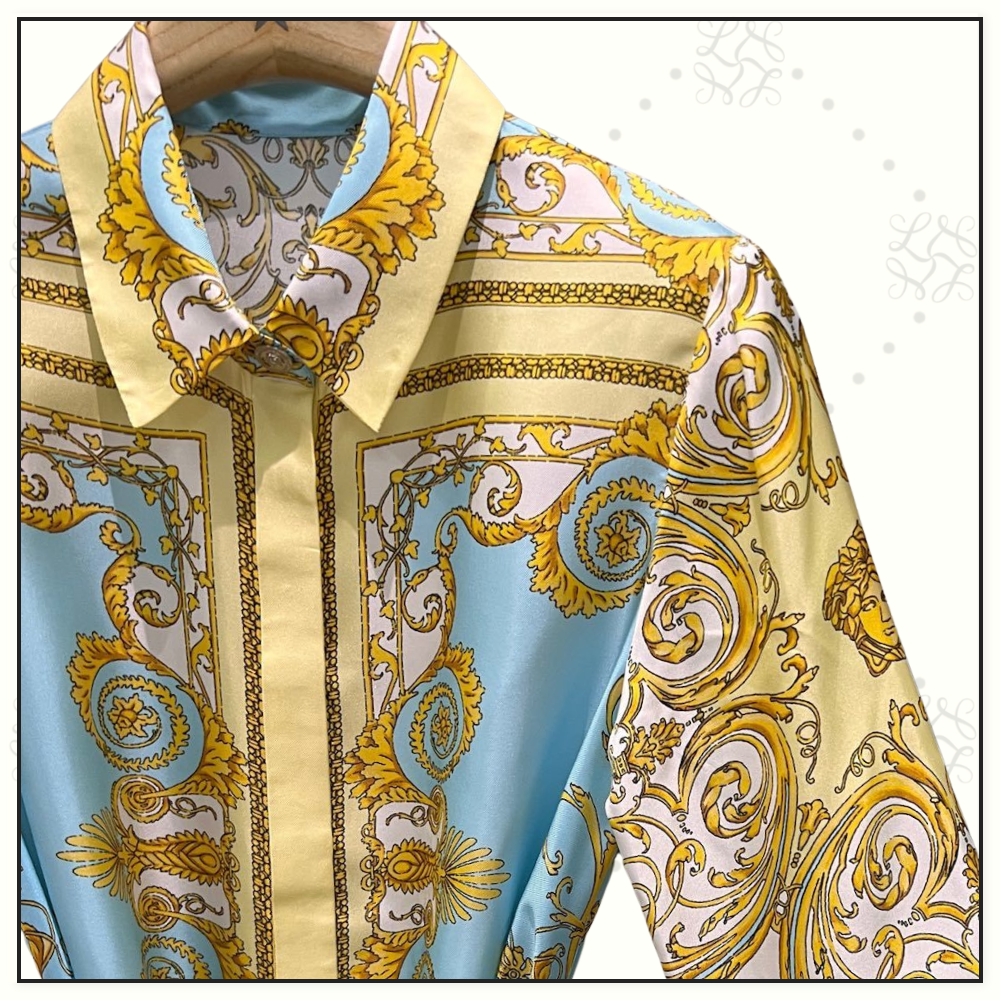 SILK BAROQUE PRINT BELTED DRESS