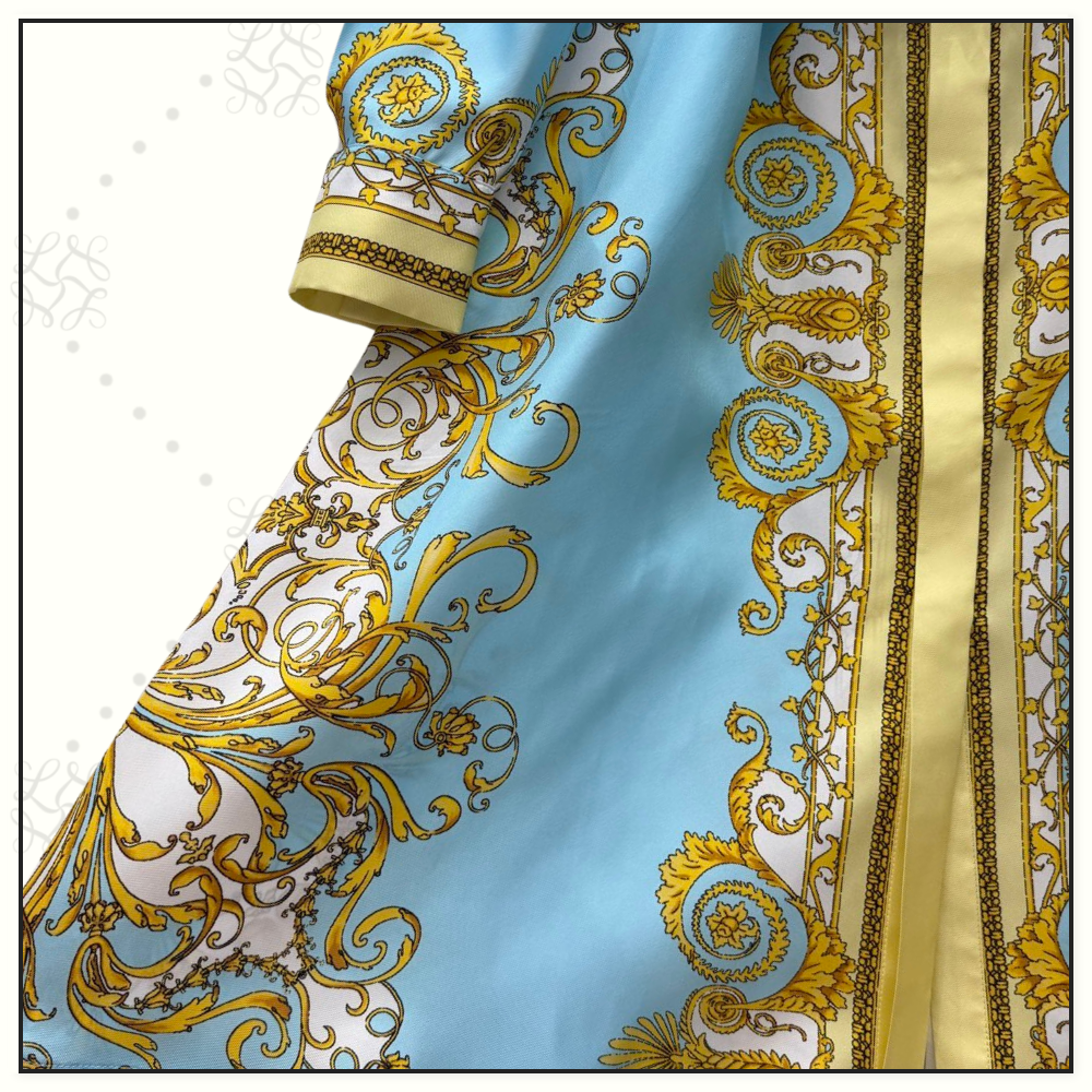 SILK BAROQUE PRINT BELTED DRESS