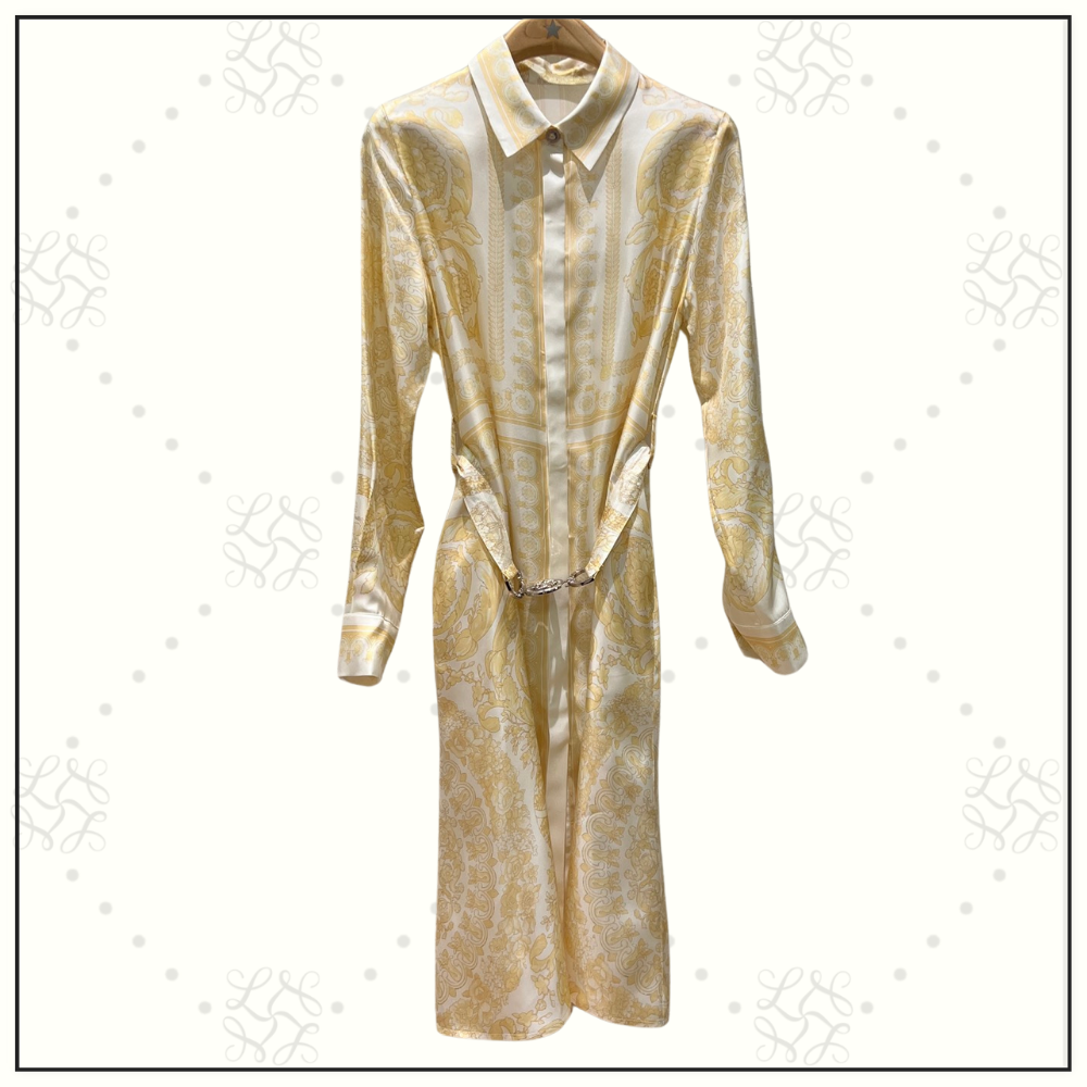 SILK BAROQUE PRINT BELTED MINI DRESS