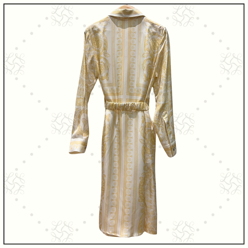 SILK BAROQUE PRINT BELTED MINI DRESS