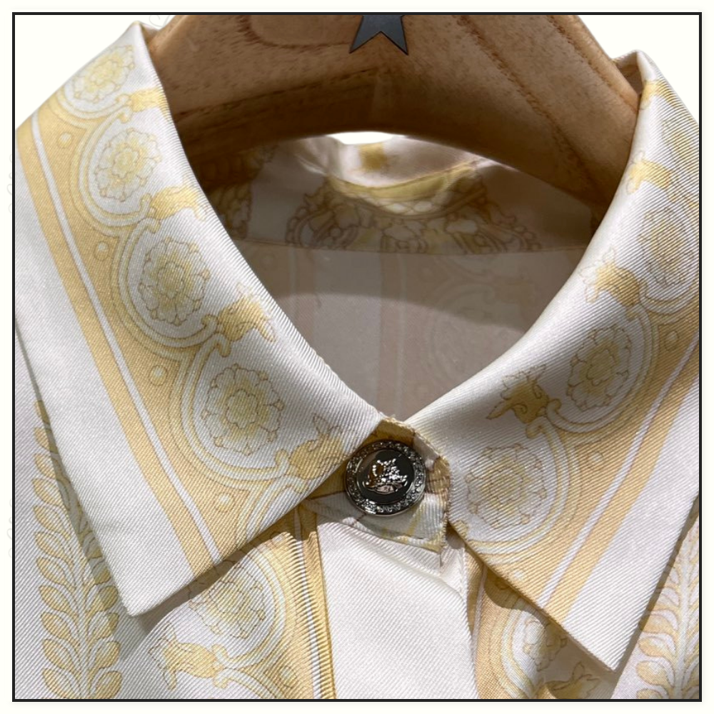 SILK BAROQUE PRINT BELTED MINI DRESS