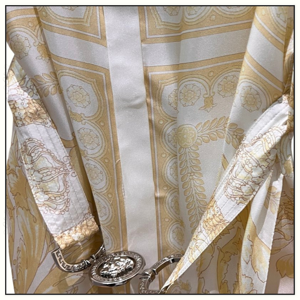 SILK BAROQUE PRINT BELTED MINI DRESS