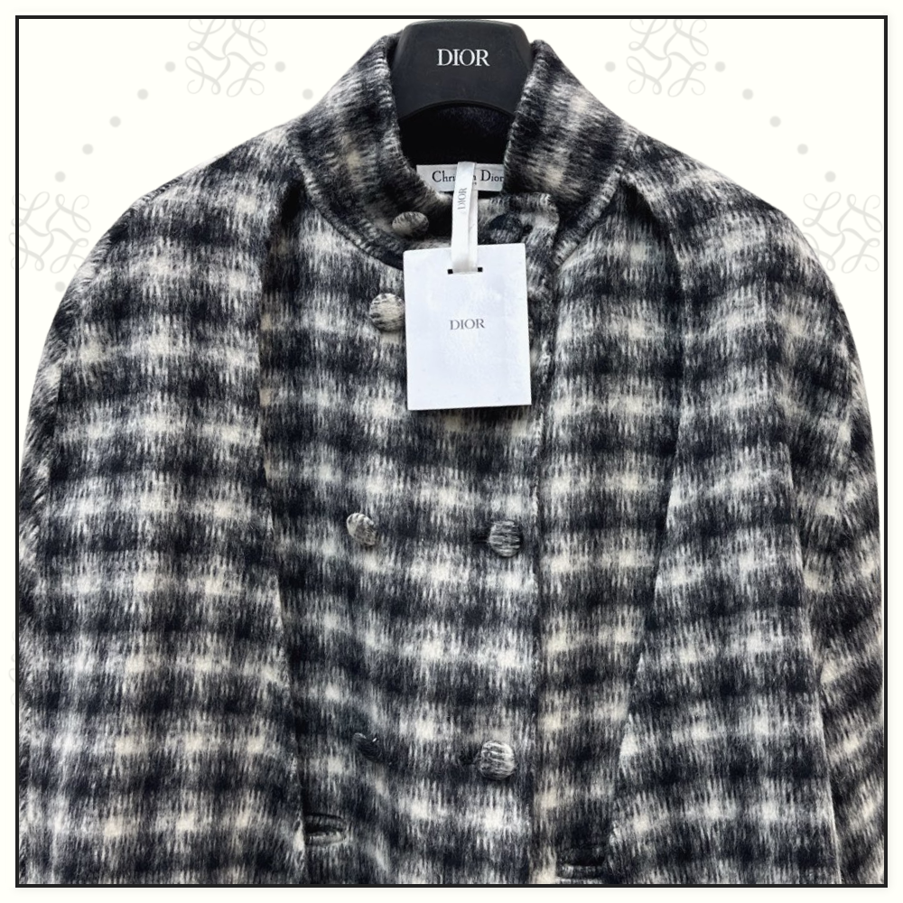 WOOL & CAMEL HAIR HOUNDSTOOTH CAPE