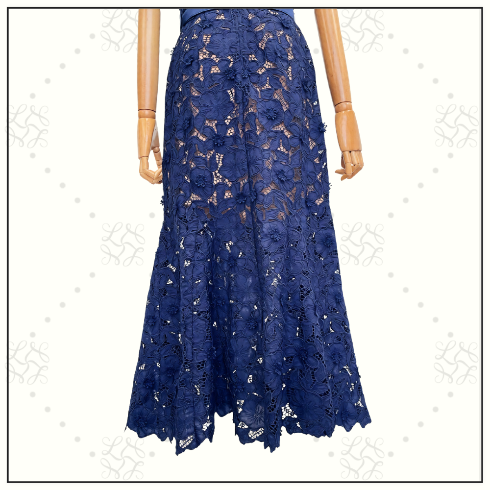 NAVY GUIPURE LACE MIDI DRESS