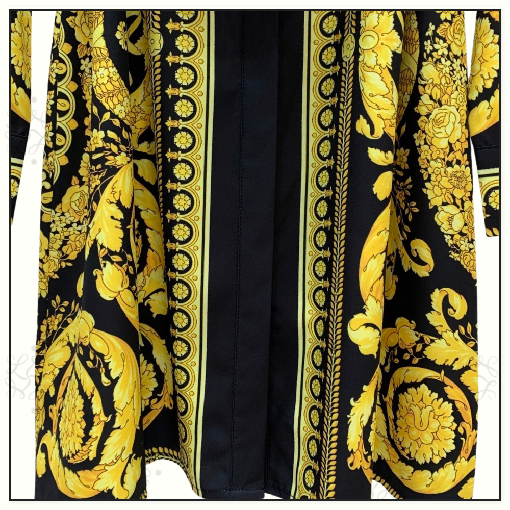 SILK BAROQUE PRINT BELTED MINI DRESS